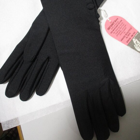 Vintage New NOS Womens Black Fabric Isotoner Gloves by Aris Stretch One-… - Picture 6 of 6